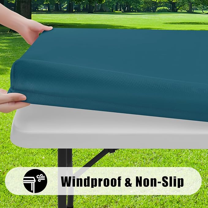 Smiry 6 Pack Rectangle Picnic Table Cloth, Waterproof Elastic Fitted Tablecloths, Washable Polyester Rectangular Patio Table Cover for Camping, Indoor and Outdoor (Peacock Blue, 30"x72")