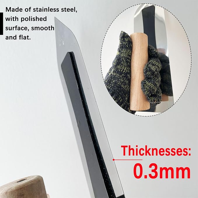 Plaster Finishing Trowel Set, 4 Pack Polished Stainless Steel Concrete Trowel with Wood Handle, 0.3mm Thickness Paint Plastering Hand Tool for Drywall Repairs and Spreading