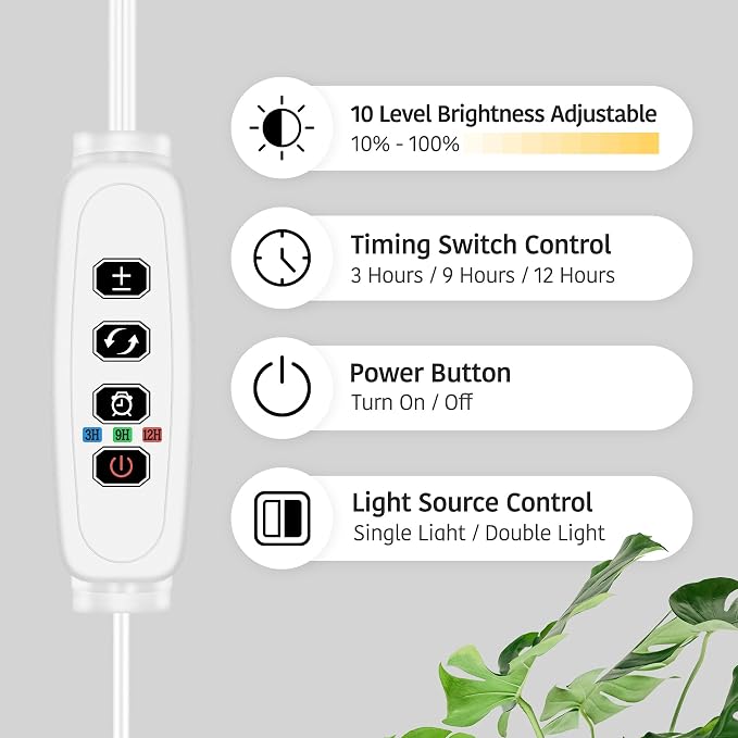Plant Grow Light for Indoor,Full Spectrum Dual Heads Grow Light | 66.5in Extendable Stand,144 LEDs,10-Level Dimmable, Auto Timer, Adjustable Gooseneck Floor Lamp for Tall Large Plants
