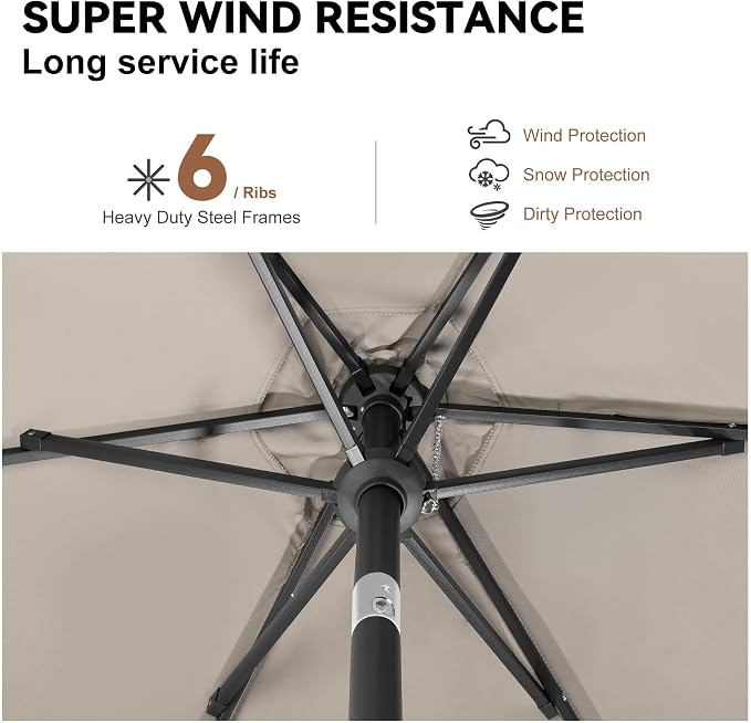 10FT Patio Umbrella Outdoor - Table Umbrella with 6 Sturdy Ribs, Market Umbrella with Push Button Tilt, UV Protection for Pool, Porch, Garden, Deck, Backyard (Taupe)