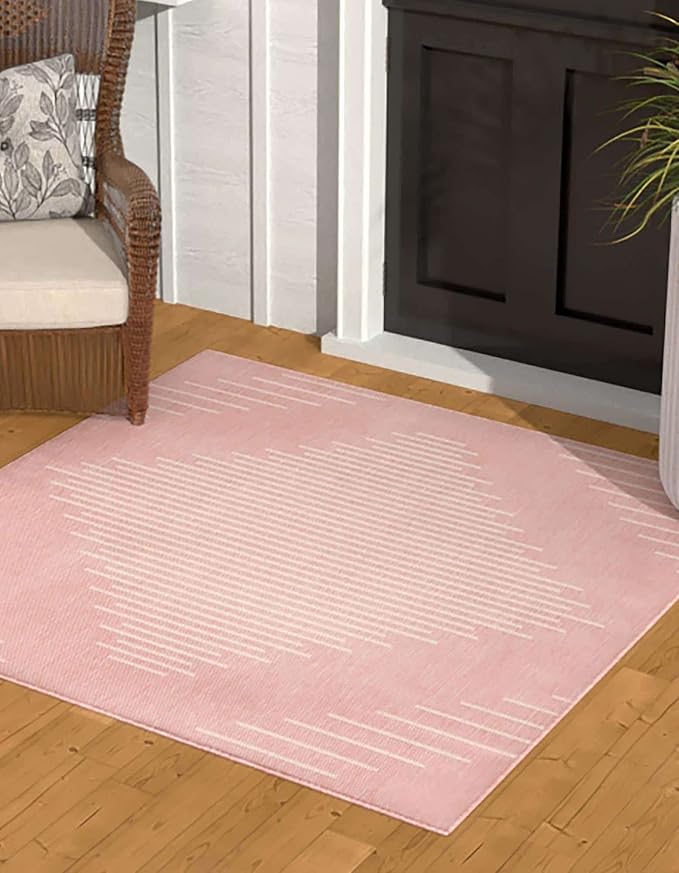 Unique Loom Outdoor Modern Collection Area Rug - Tambor (10' 8" Square Pink/Ivory)