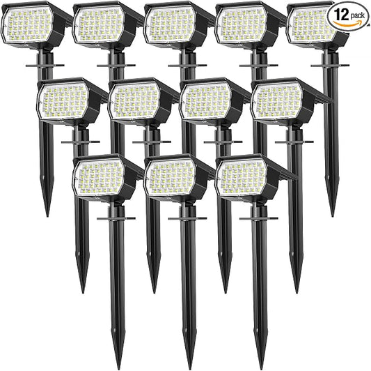 WENATY Solar Spot Lights Outdoor Waterproof IP65, 12 Pack Landscape Spotlights with 46 LEDs, 3 Modes Auto On/Off Solar Powered Flood Lights for Outside Pathway, Yard, Garden, Walkway (Cool White)
