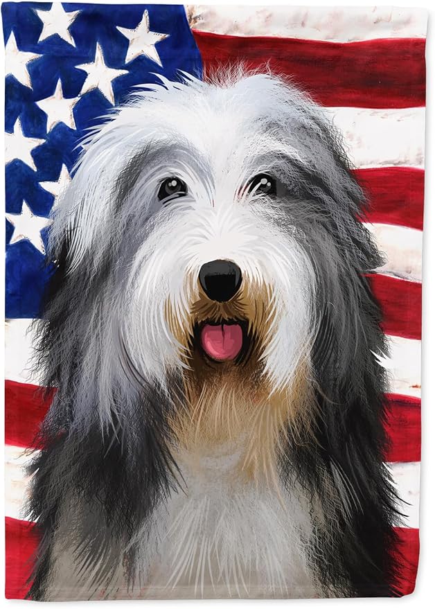 Caroline's Treasures CK6423GF Bearded Collie American Flag Garden Flag Mailbox Flag Decorative Yard Flag Banner Outside Patio Artwork Yard Flower Beds, Garden Size, Multicolor