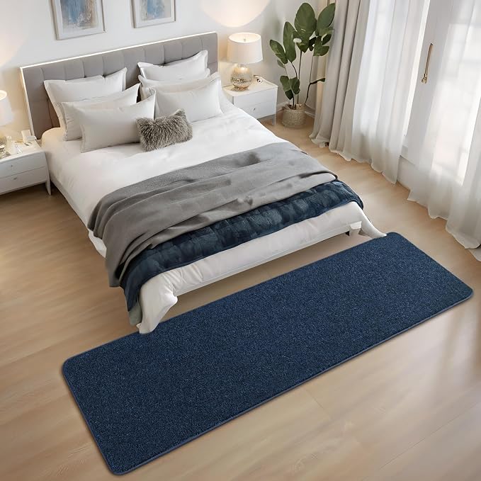 Navy Blue 2x6 Hallway Runner Rug | Washable Memory Foam, Low Pile Non Slip Indoor Carpet for Bedroom Bedside Entrance Classroom College Dorm Room Home Decor