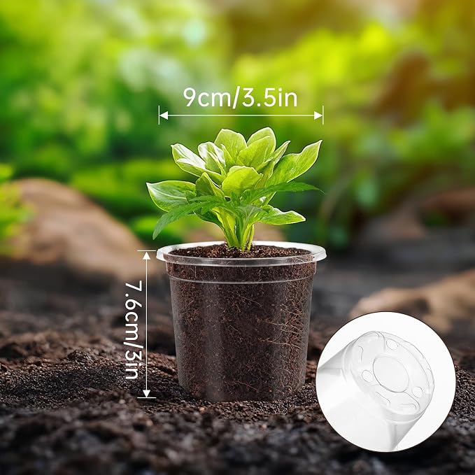 30 Packs 3.5 Inch Reinforced Clear Nursery Pots for Plants with Drainage Holes, High Transparency Planting Plastic Seedling Pots, Seedling Planter Seed Starter with 20 Plant Labels