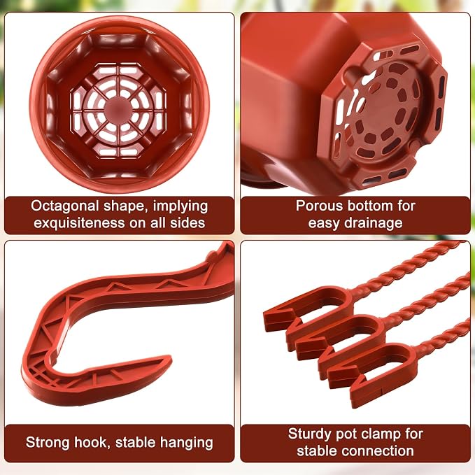 Roshtia 50 Pcs 6.7 Inch Plastic Hanging Plant Pots with Hooks Flower Pots Baskets Outdoor Hanging Nursery Planter Holder for Home Garden Balcony Porch(Brown)