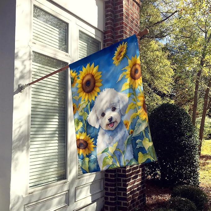 Caroline's Treasures DAC6027CHF Bichon Frise in Sunflowers House Flag Large Porch Sleeve Pole Decorative Outside Yard Banner Artwork Wall Hanging, Polyester, House Size, Multicolor