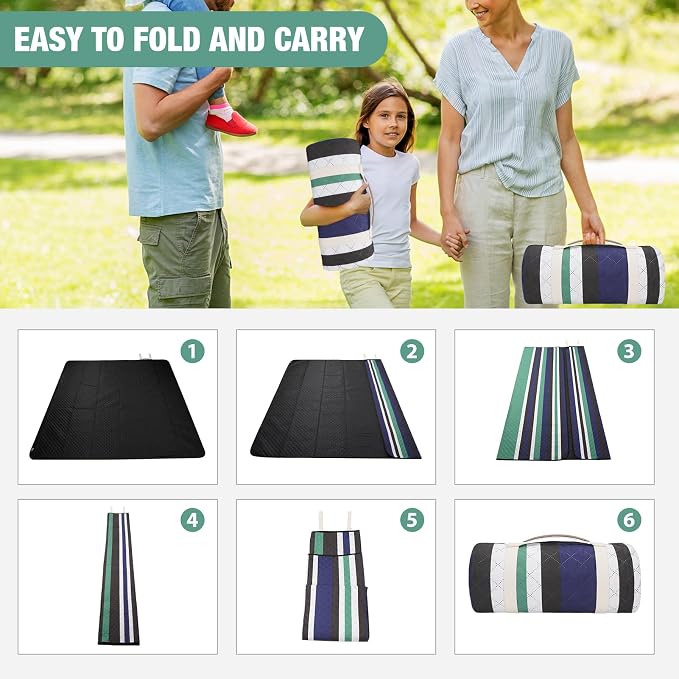 Picnic Blankets Outdoor Extra Large - 80"x80" Waterproof Beach Blanket, Machine Washable 3-Layer Foldable Park Mat with Sandproof Backing for Grass, Hiking, Travel, Concerts, Indoor (NavyBlue)