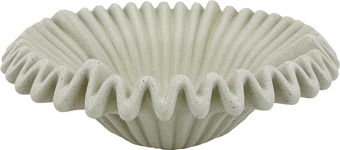 Large Decorative Bowl decor, Scalloped Pedestal Bowls for Modern Home Decor,Ruffle Decor,Stylish Key Bowl for Entry Table,Decorative Fruit Bowl for Kitchen Counter,Light Gray