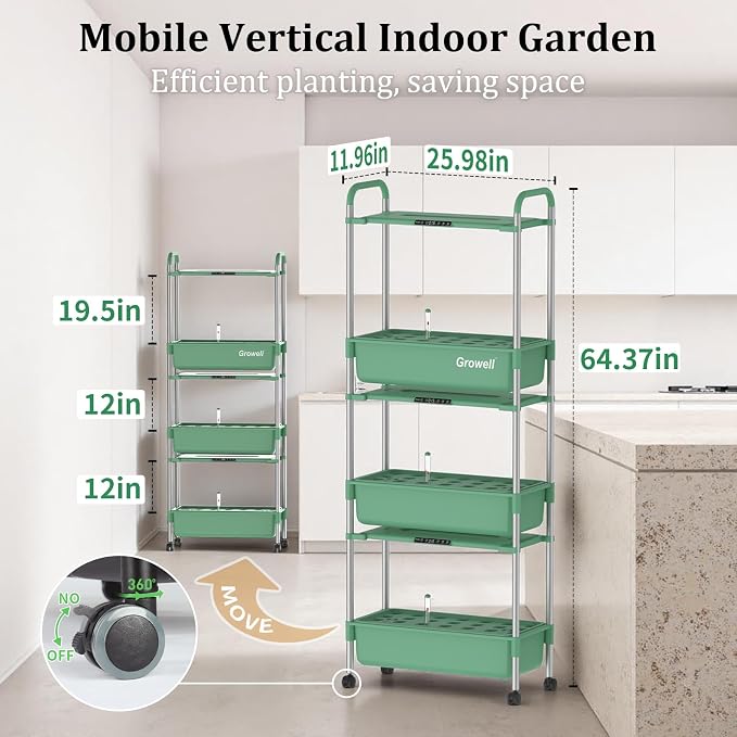 Growell Hydroponics Growing System Kit, 81 Pods Vertical Indoor Herb Garden with Smart LED Grow Light, Auto Circulating Water Pump Each Tier, 42L Hydroponic Gardening Systems for Ideal Gifts (Green)