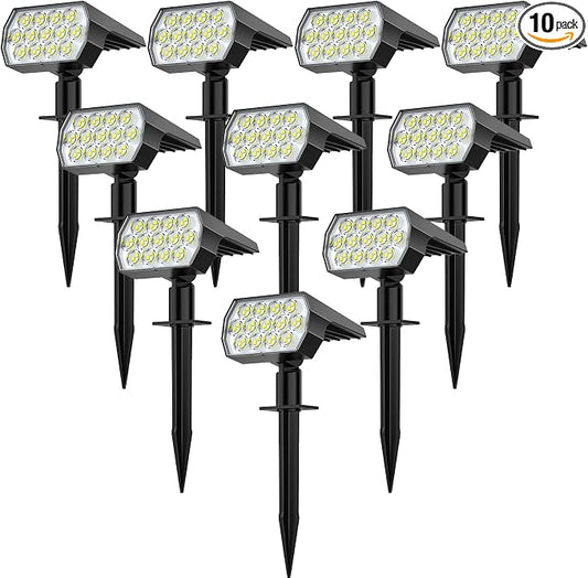 WELALO Solar Spot Lights Outdoor, [10 Pack/65 LED/3 Modes] Solar Landscape Spotlights, Solar Powered Security Lights, IP68 Waterproof Wall Lights for Outsides Walkway Yard Garden Driveway(Cool White)