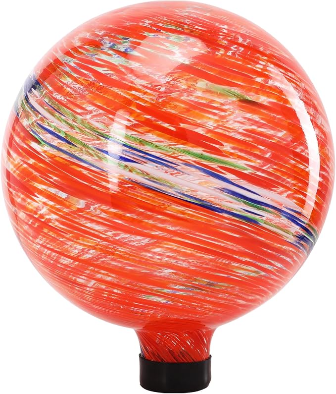 VCUTEKA Gazing Ball, Glass Gazing Balls Garden Globe Decor 10" Orange | Handcrafted orange swirl glass gazing balls that creates elegant garden focal point in any outdoor landscape yard decorative