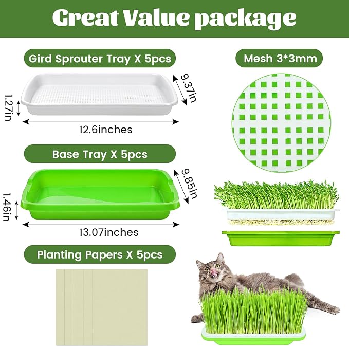 Legigo 5 Pack Seed Sprouter Trays- Soil-Free Cultivation Microgreens Tray, BPA Free Nursery Tray with Planting Paper for Indoors or Outdoors Sprouting Seeds, Grow Grass, Beans (Without Lids)