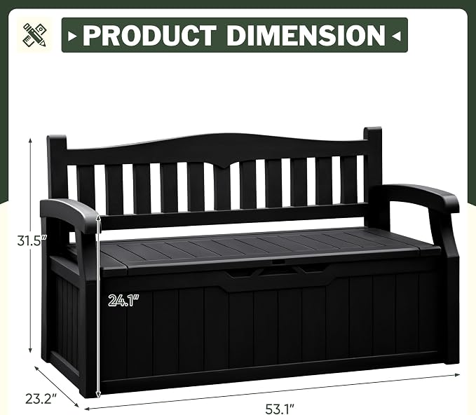 Flamaker 80 Gallon Storage Bench Outdoor Indoor, Durable All-Weather Seating with Hidden Storage, Lockable Deck Box for Garden, Patio, Poolside (Black)