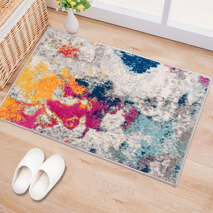 Rugshop Modern Abstract Living Room Non-Shedding Area Rug Multi 2' x 3' | Rectangular, Size 2' x 3', Bedroom, Dining Room, Home Office, Kitchen, Entryway, Hallway, Nursery, Kids Room, Guest Room