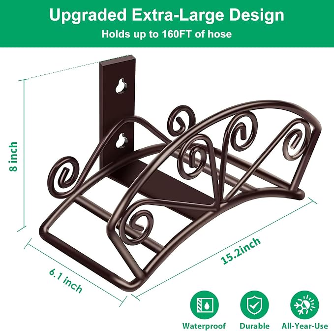 TomCare Garden Hose Holder Extra Large Water Hose Holders Holds 160 FT Hoses Heavy Duty Metal Hose Hanger Wall Mount Decorative Garden Hoses Storage Organizer Reels for Outside Yard, Bronze