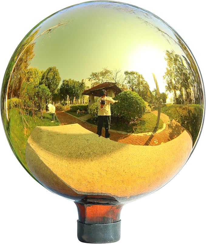 VCUTEKA Gazing Ball, Garden Gazing Globe for Outdoor Yard Decor, 10" Gold | Garden Globes, Glass Mirror Polished Hollow Ball Reflective Garden Sphere for Home Garden Lawn Outdoor Yard Decorative