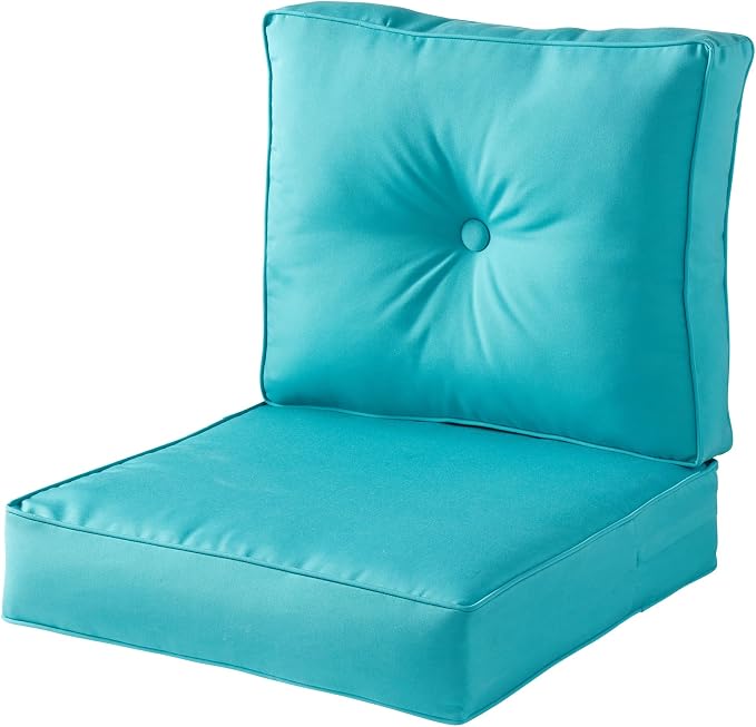 Sunbrella Deep Seat Cushion Set – Seat & Back Cushions for Patio Chairs, Sofas & Loveseats – Fade Resistant Outdoor Fabric, Ties, Zippered Cover, Cord Trim, Canvas Aruba