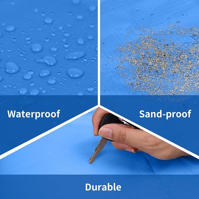 Frelaxy Pocket Picnic Blanket, Waterproof Sandproof Beach Mat, Compact Camping Tarp for Festivals, Hiking, Travel, Outdoor Recreation (Blue, 57'' x 60'')