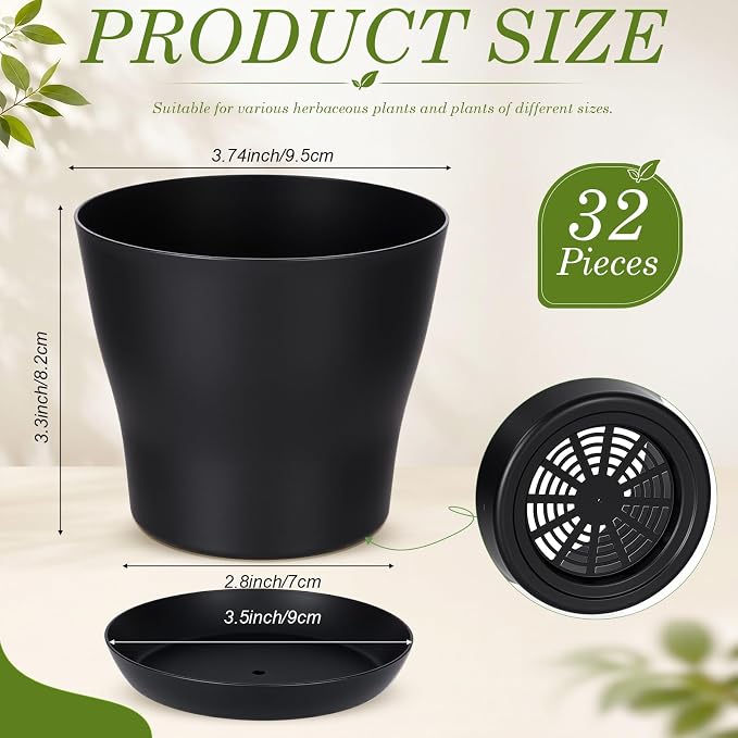 Yinder 32 Pcs 6 Inch Nursery Pots Flower Pots Black Plastic Plant Pot Seed Starting with Saucers and Drainage Holes Plant Container for Herbs Houseplants Seeding Nursery Flowers