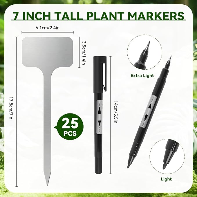 25-Pack Metal Plant Labels Stainless Steel Garden Waterproof Markers for Outdoor vetgetable Seeding Flowers (T-Type)