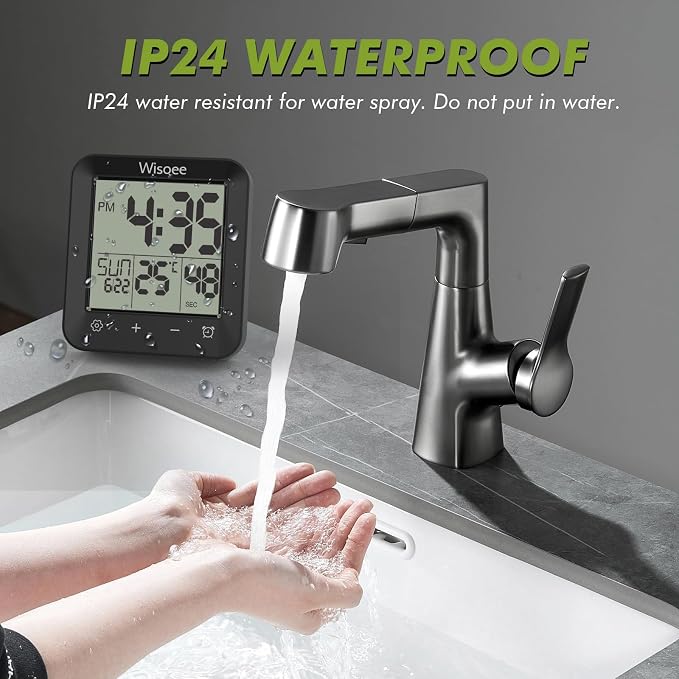 Waterproof Shower Clock Bathroom Timer, Digital Wall Clock | with Countdown, Temperature Display, Calendar, Suction Cup for Kitchen Spas, Cooking and Baths, Battery Operated