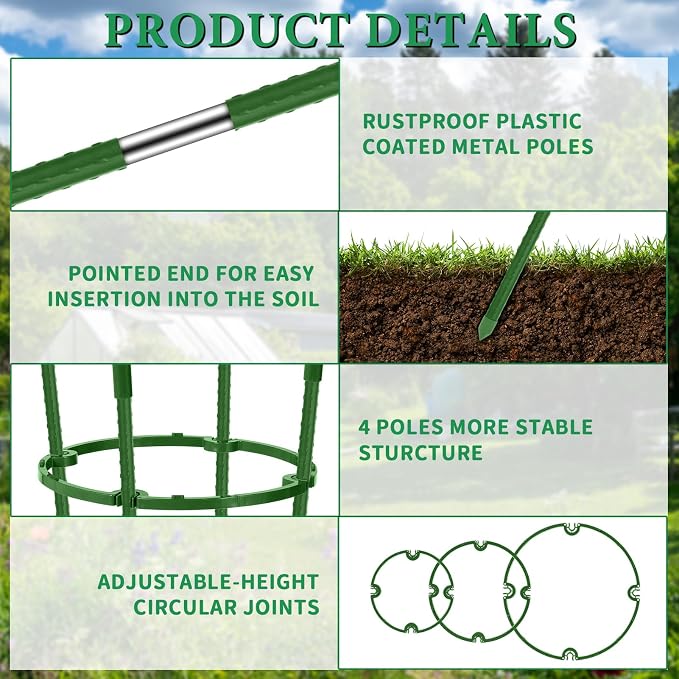 2-Pack 35 Inches Tomato Cages for Garden, Tomato Cage, Tomato Plant Support, Heavy-Duty Tomato Trellis with Height Adjustable Rings for Garden Climbing Plants with Twist Tie & Gloves
