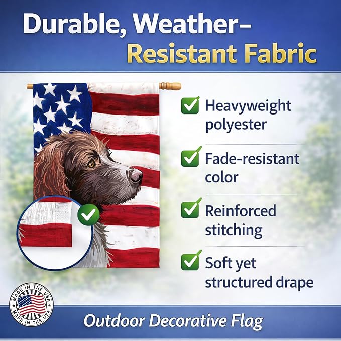 Caroline's Treasures CK6656CHF Pont-Audemer Spaniel Dog American Flag House Flag Large Porch Sleeve Pole Decorative Outside Yard Banner Artwork Wall Hanging, Polyester, House Size, Multicolor