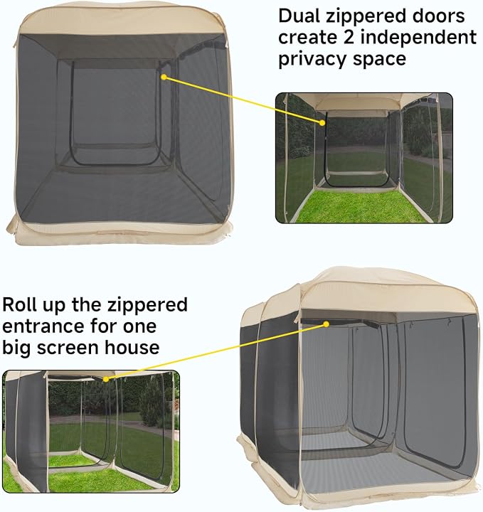 Alvantor Pop Up Screen House Tent, Instant Outdoor Gazebo with Mosquito Netting & UPF 50+ Sun Protection, Portable Canopy Shelter for Patio, Backyard, Camping (2-10 Person)