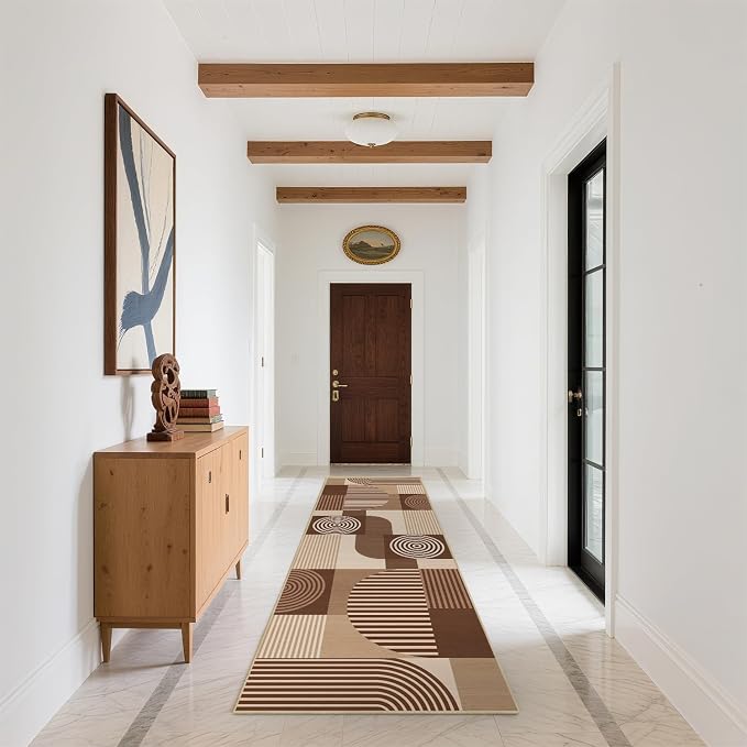 Brown Geometric 2x6 Runner Rug for Hallway Kitchen Bedroom Machine Washable Mid Century Modern Rug Non Slip Low Pile Minimalist Runner Rugs Long Floor Mat Carpet for Bathroom Laundry,Brown