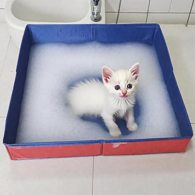 Foldable Pool for Dog Paddling, Foldable Dog Swimming Pools, 50x50x10cm, Pet Bath Pool for Indoors Outdoors, Square, Save Space (Red)