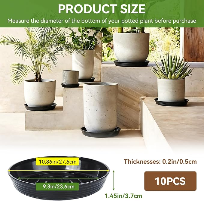 10Pack Plant Saucer 9 inch, Heavy Duty Flower Pot Saucers, Plant Pot Saucers Bulk, 1.5'' Deeper Plant Trays for Pots Durable Drip Trays for Potted Plants, Plant Saucers for Outdoors and Indoors