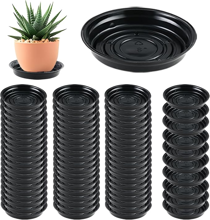 70 Packs 8 Inches Large Plant Saucers for Indoor Outdoor Use Heavy Duty Plastic Plant Plate Dish for Planter Bulk Round Flower Pot Drip Trays to Catch Water 4 to 20 Inch, Black