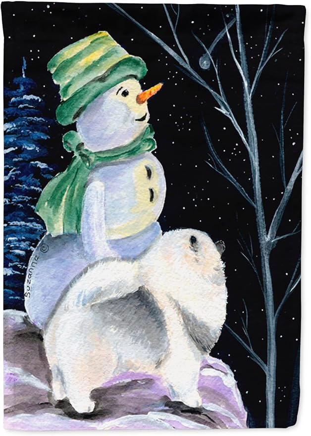 Caroline's Treasures SS8557GF Snowman with Keeshond Garden Flag Mailbox Flag Decorative Yard Flag Banner Outside Patio Artwork Yard Flower Beds, Garden Size, Multicolor