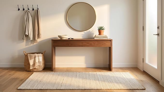 Jute Cotton Hand Woven Area Rug (2' x 8' Natural) | Farmhouse Area Rug for Living Room Bedroom Hallway Entryway Rustic Vintage Bohemian Décor