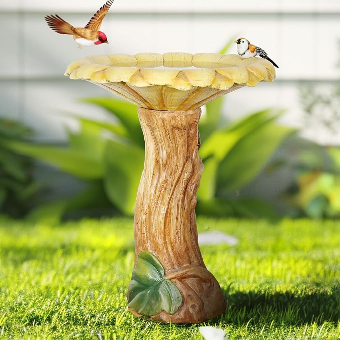 Concrete Birdbath for Outdoors with Sunflower Shape - 24.4" H * 19.6" Φ Standing Bird Bath for Outsides Use, Easy Installation and Maintenance