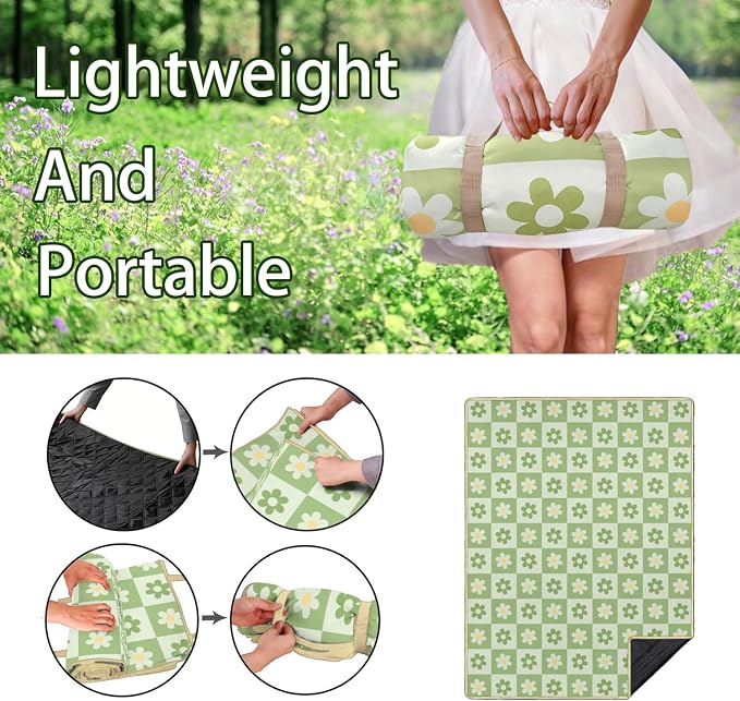Checkered Blankets Waterproof Foldable,60''x80'' Portable Dual Layers Outdoor Travel Camping Backpacking Hiking Beach Blanket Mat for Grass Padded Lawn Park Beach,Checkered Picnic Accessories