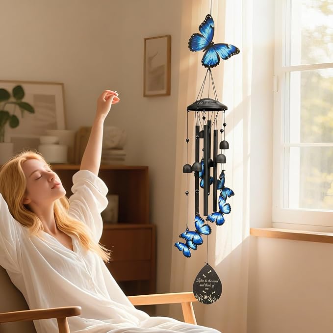 Butterfly Wind Chimes Outdoor Metal Windchimes Garden Patio Decor | Butterfly Gifts for Women Ideal Memorial/Housewarming/Birthday/Festival Gifts Front Yard Decor