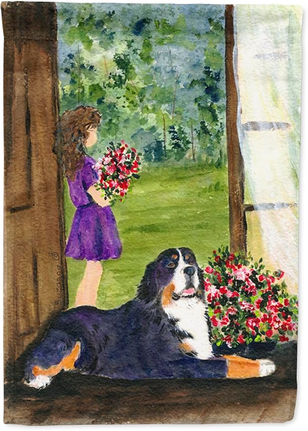 Caroline's Treasures SS8535GF Little Girl with her Bernese Mountain Dog Garden Flag Mailbox Flag Decorative Yard Flag Banner Outside Patio Artwork Yard Flower Beds, Garden Size, Multicolor