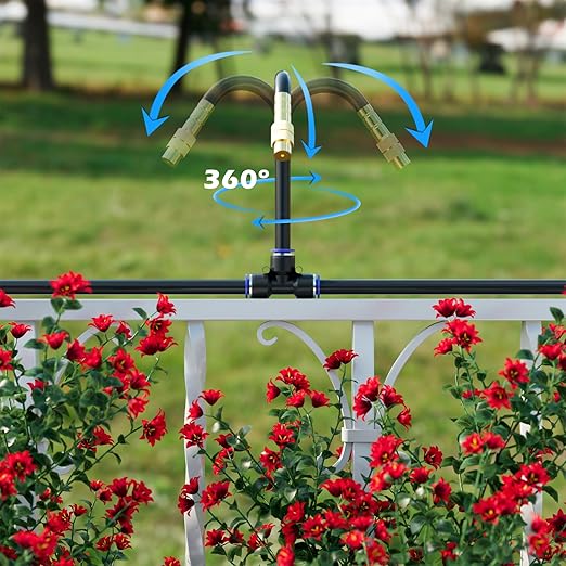 Drip Irrigation System 66 FT with 20 Nozzles, 360° Adjustable Bendable Garden Watering Misting System for Greenhouse, Yard, Lawn, Plant, Garden, 5/16 inch Hose (OD: 8mm)