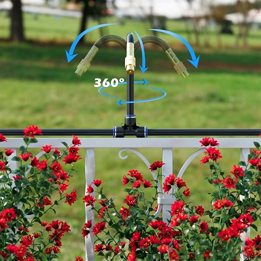 Drip Irrigation System Kit 100 FT with 32 Nozzles, 360° Adjustable Bendable Garden Watering Misting System for Greenhouse, Yard, Lawn, Plant, Garden, 5/16 inch Hose (OD: 8mm)