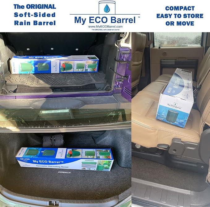 My ECO Barrel™ Rollable/Compressible 132 Gallon Rainwater Harvesting Barrel – Large Rainwater Collection System – High Frequency Welded Seams Plus 360° Zipper, Portable Water Storage Tank; BPA Free