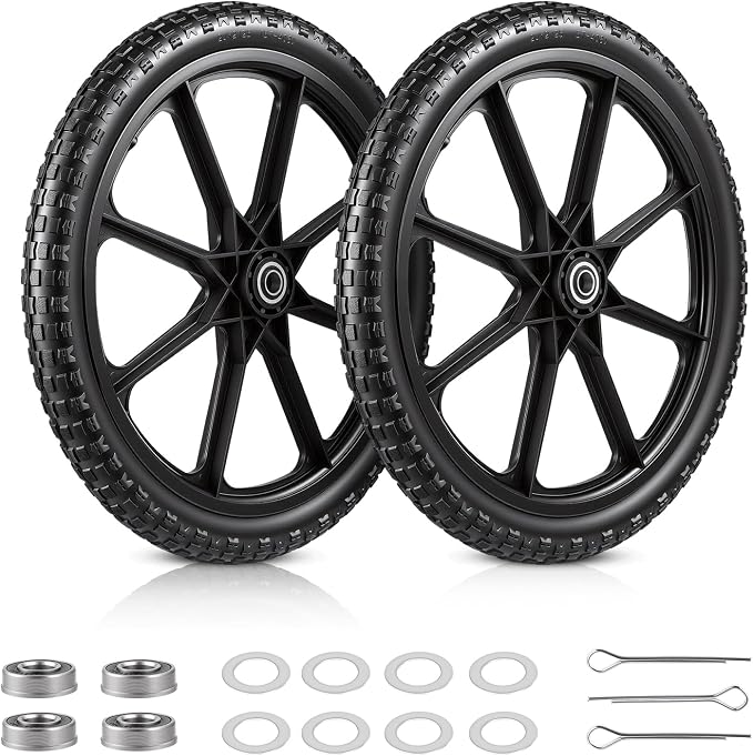 20" Flat Free Tire and Wheel, with 3/4" & 5/8" Bearing, 2.45" Centered Hub, Replacement Wheels for Rubbermaid Wheelbarrow,Lawn Carts, Big Wheel Utility Carts and Garden Yard Cart, 2 Pack