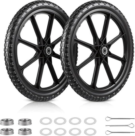 20" Flat Free Tire and Wheel, with 3/4" & 5/8" Bearing, 2.45" Centered Hub, Replacement Wheels for Rubbermaid Wheelbarrow,Lawn Carts, Big Wheel Utility Carts and Garden Yard Cart, 2 Pack