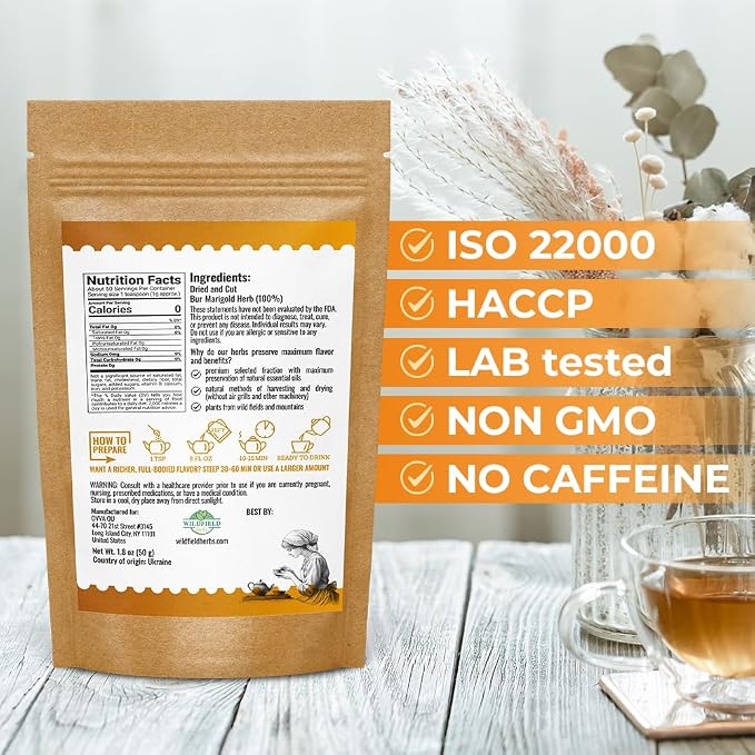 1.8 oz. Dried Marigold Flowers Bur Marigold Herb Tea Marygold Tea (Bidens Tripartite L.) - 50g 100% Chereda Bur-Marigold Cáñamo Acuático