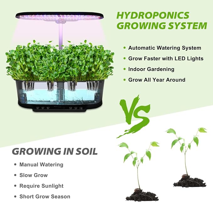 EAGLE PEAK 15 Pods Hydroponics Growing System with WiFi, 5.5 L Water Tank, Smart Indoor Plants Germination Kit with LED Grow Light, Pump System, Adjustable Height for Home Kitchen Gardening, Black