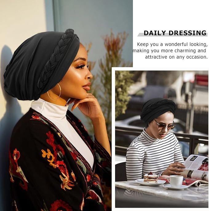 DRESHOW African Women Turban Caps Beanie Twist Headscarf Pre-Tied Twisted Braid Headwraps for Women Chemo Cancer Cap
