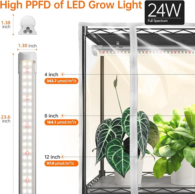 Bstrip Indoor Greenhouse with Grow Light, Mini Green House with 5 Pack T8 Full Spectrum Plant Lights, Plant Shelf with Tent for Indoor Plant, Seed Starting, Seed Tray, 35.4"x13.8"x71"