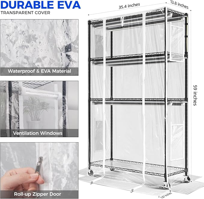 Barrina Indoor Greenhouse Tent, 36.2 × 14.2 ×67IN, High-Clarity, Zippered EVA Plant Stand Cover, 2 Ventilation Windows, Specifically Designed to Fit Barrina CX5Z/LP900 59.1IN Height Plant Stand