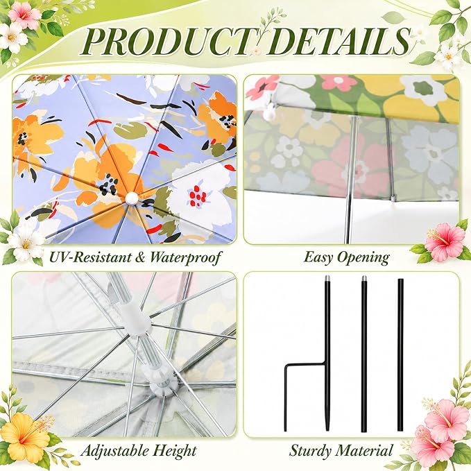 6 Pcs Flower Plant Umbrellas for Outdoor Plants 23.6" Wide Adjustable Height Floral Umbrella Shade Canopy Cover for Summer Garden Potted Plants Flower Beds UV Block & Heat Protection